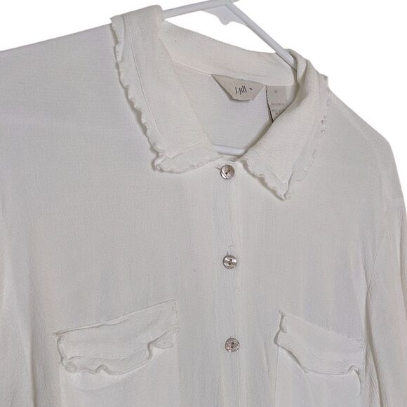 J. Jill Textured Blouse Minimalist Ruffled Collar & Pockets - Picture 5 of 7